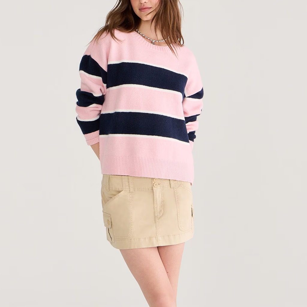 Crew Neck Wide Stripe Long Sleeve Knit Sweater - view 2
