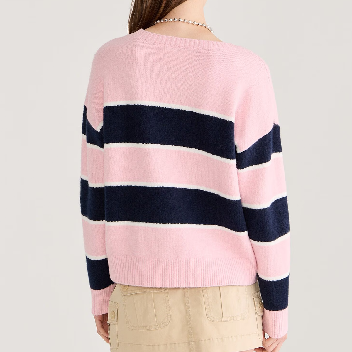 Crew Neck Wide Stripe Long Sleeve Knit Sweater - view 3