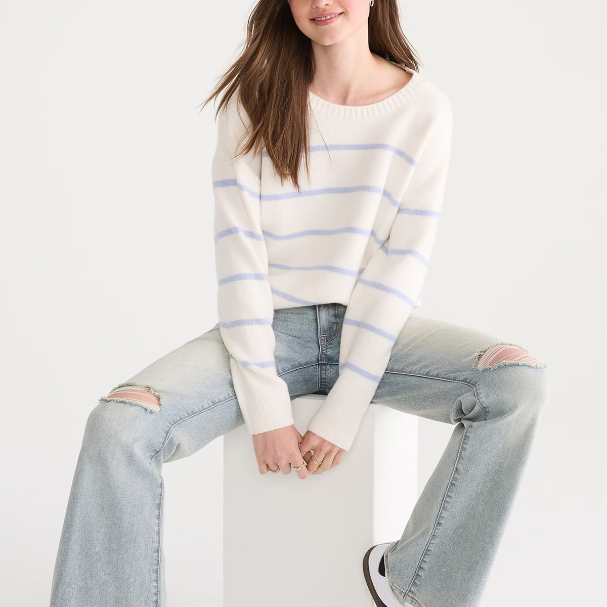 Crew Neck Thin Stripe Relaxed Knit Sweater - view 2
