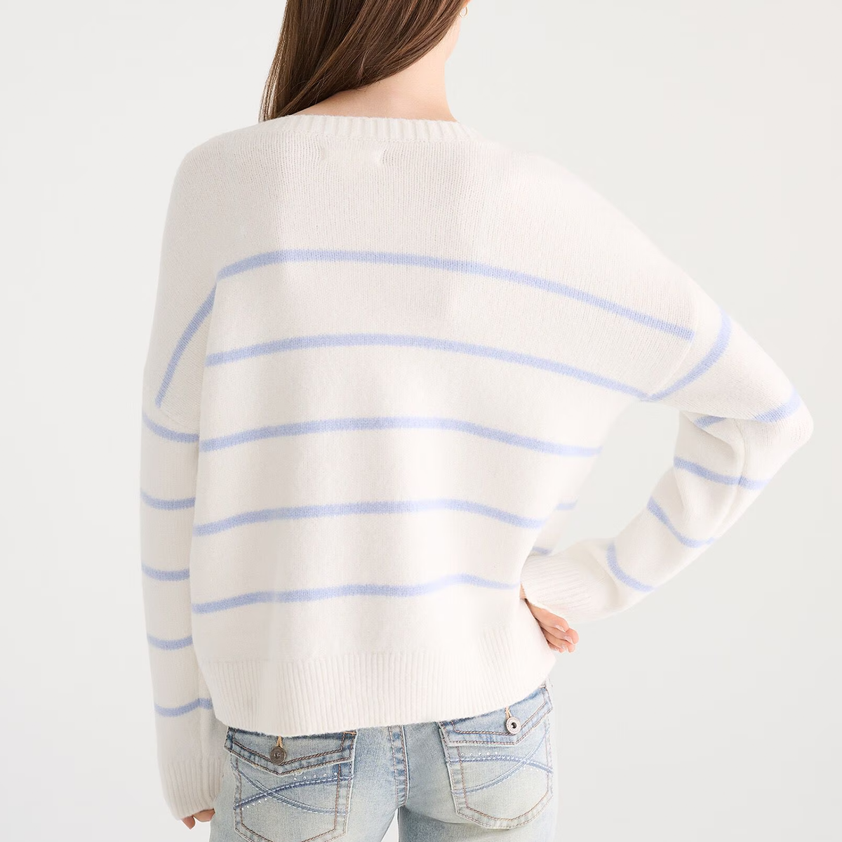 Crew Neck Thin Stripe Relaxed Knit Sweater - view 3