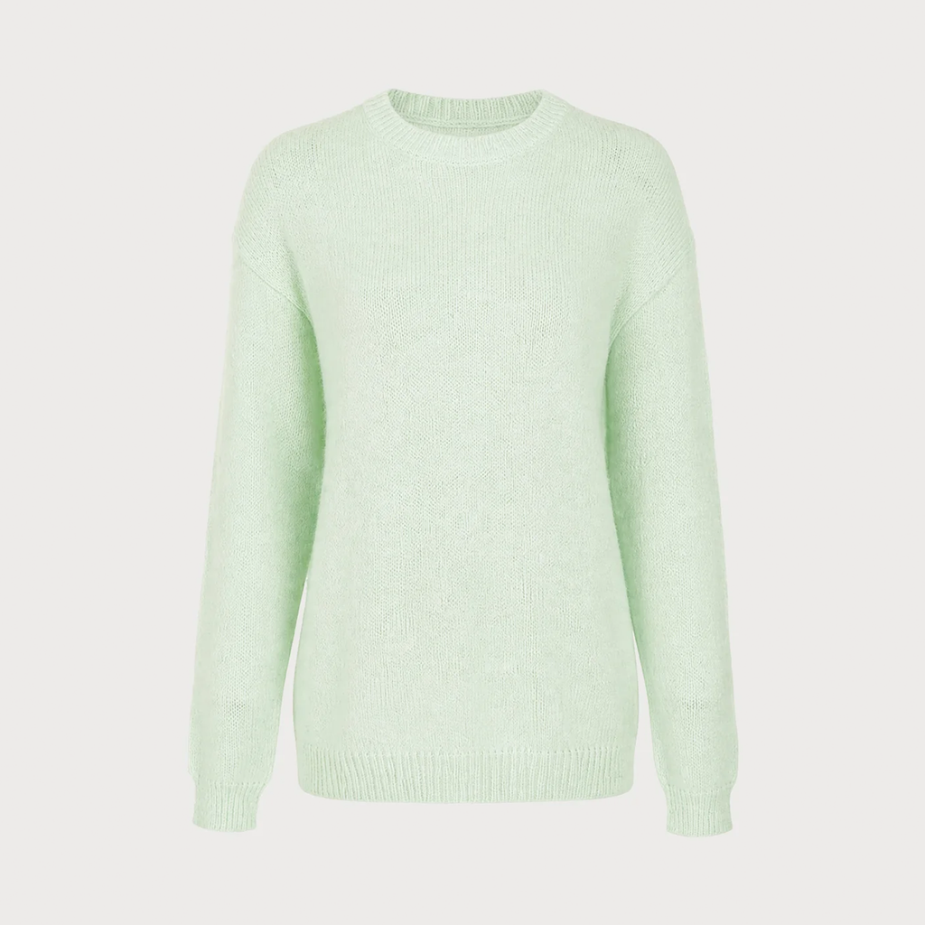 Green Round Neck Textured Loose Long Knit Sweater - view 3
