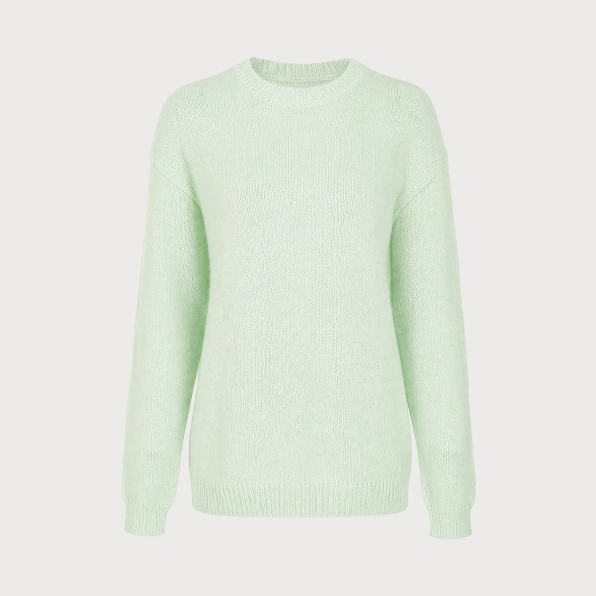 Green Round Neck Textured Loose Long Knit Sweater - view 3