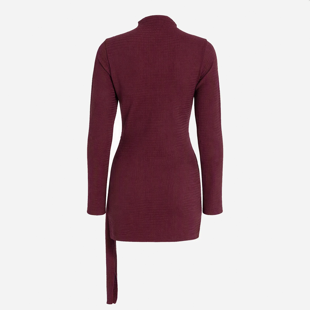 Red Turtleneck Bell Sleeve Bodycon Tunic Mini Dress - view 4